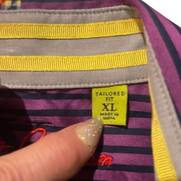 Men’s Robert Graham Purple Navy Striped Contrasting Cuff Long Sleeve Shirt Size - Picture 12 of 12